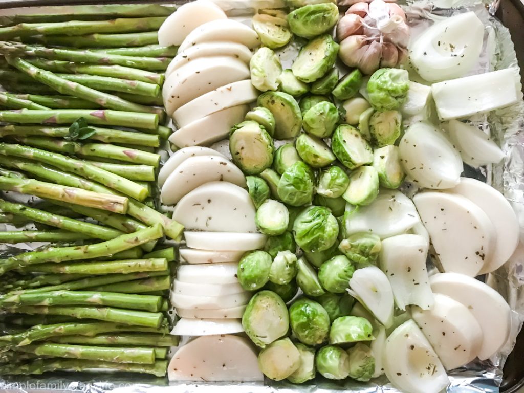 Oven-Roasted Asparagus and Brussels Sprouts Vegan